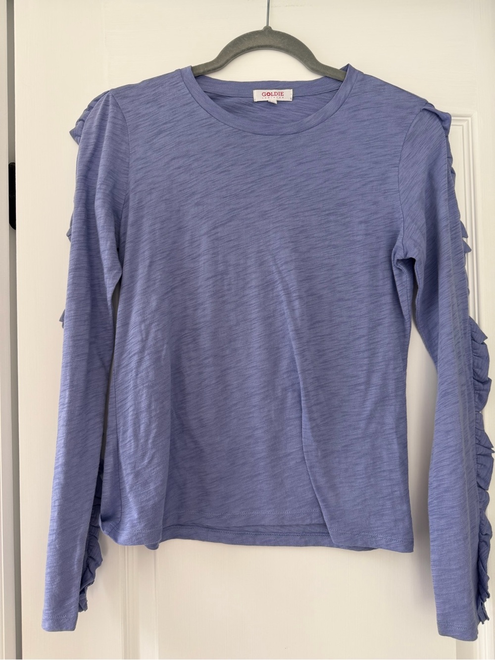 Goldie Lewinter Lavender Ruffle Sleeve Slub Knit Long Sleeve Tee S Cotton Peru - Picture 2 of 5